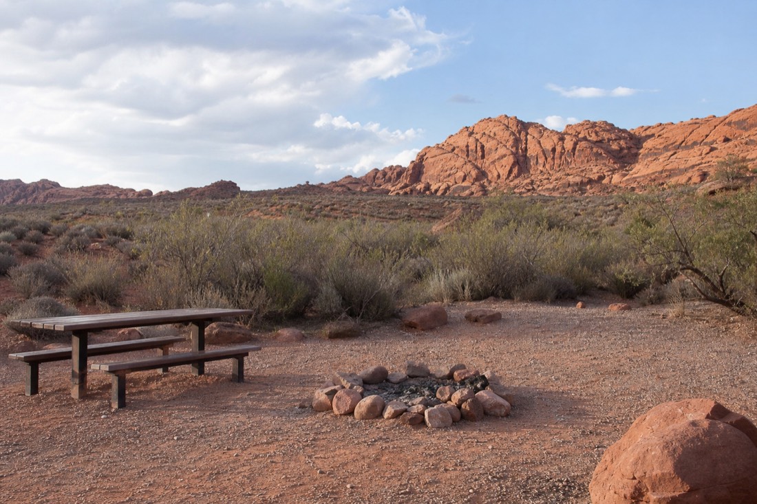 A campsite at Red Rock Canyon Campground